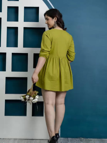 Cotton Green Short Dress For Women
