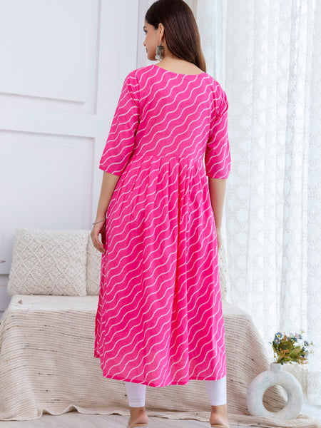NairaCut Leharia Bandhej Print with cotton Kurta
