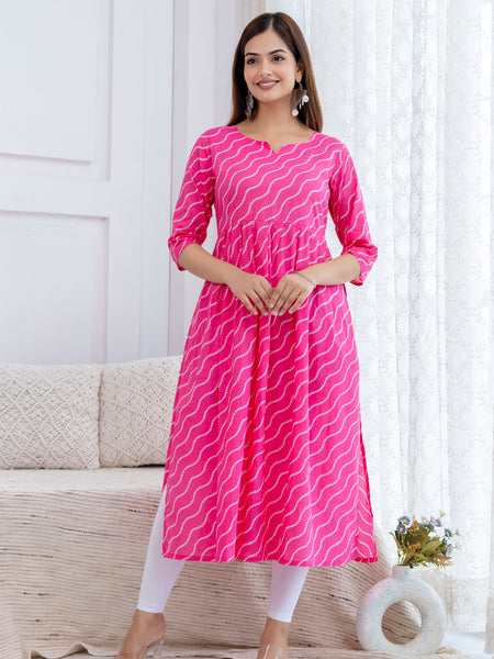 NairaCut Leharia Bandhej Print with cotton Kurta