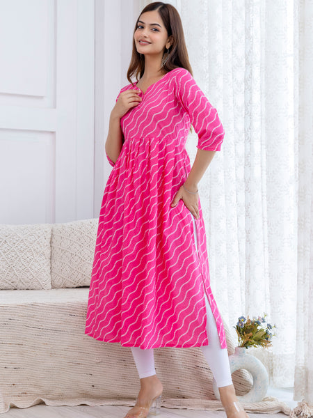 NairaCut Leharia Bandhej Print with cotton Kurta
