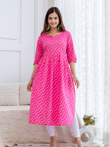 NairaCut Leharia Bandhej Print with cotton Kurta