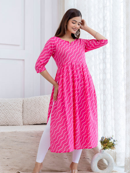 NairaCut Leharia Bandhej Print with cotton Kurta