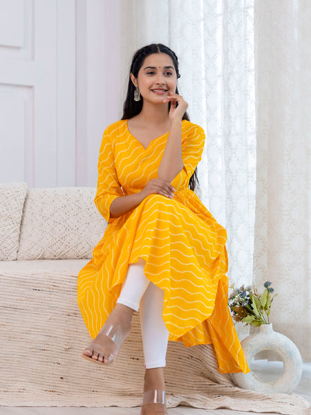 NairaCut Leharia Bandhej Print with cotton Kurta