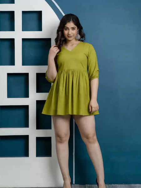 Cotton Green Short Dress For Women