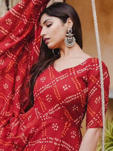 Red Bandhej Anarkali Dresses