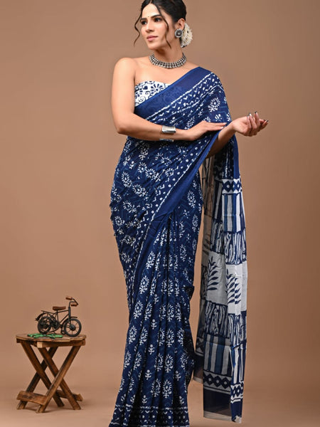 Elegant Hand Block Printed Cotton Saree