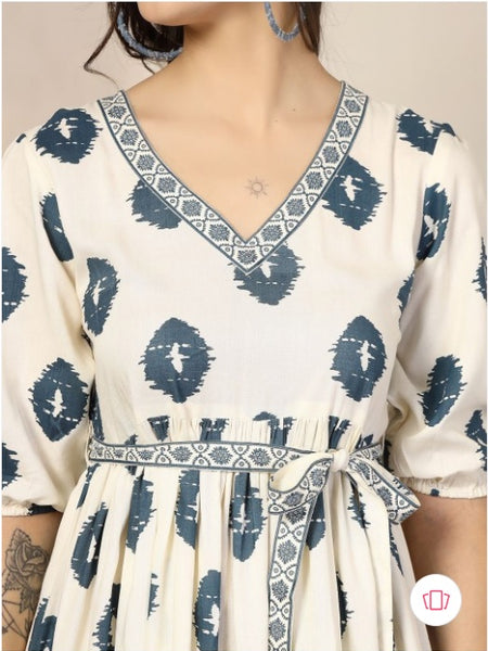 White Janifer bohemian print fit & flare Short Dress