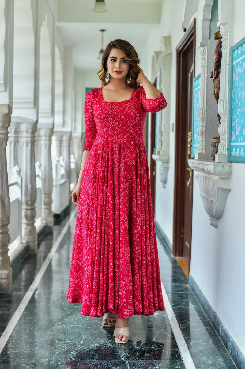 Pink Bandhej ethnic dresses with Duppta