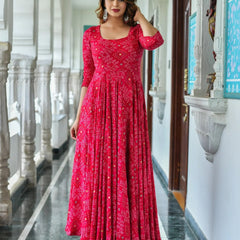 Pink Bandhej ethnic dresses with Duppta