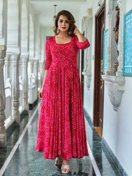 Pink Bandhej ethnic dresses with Duppta