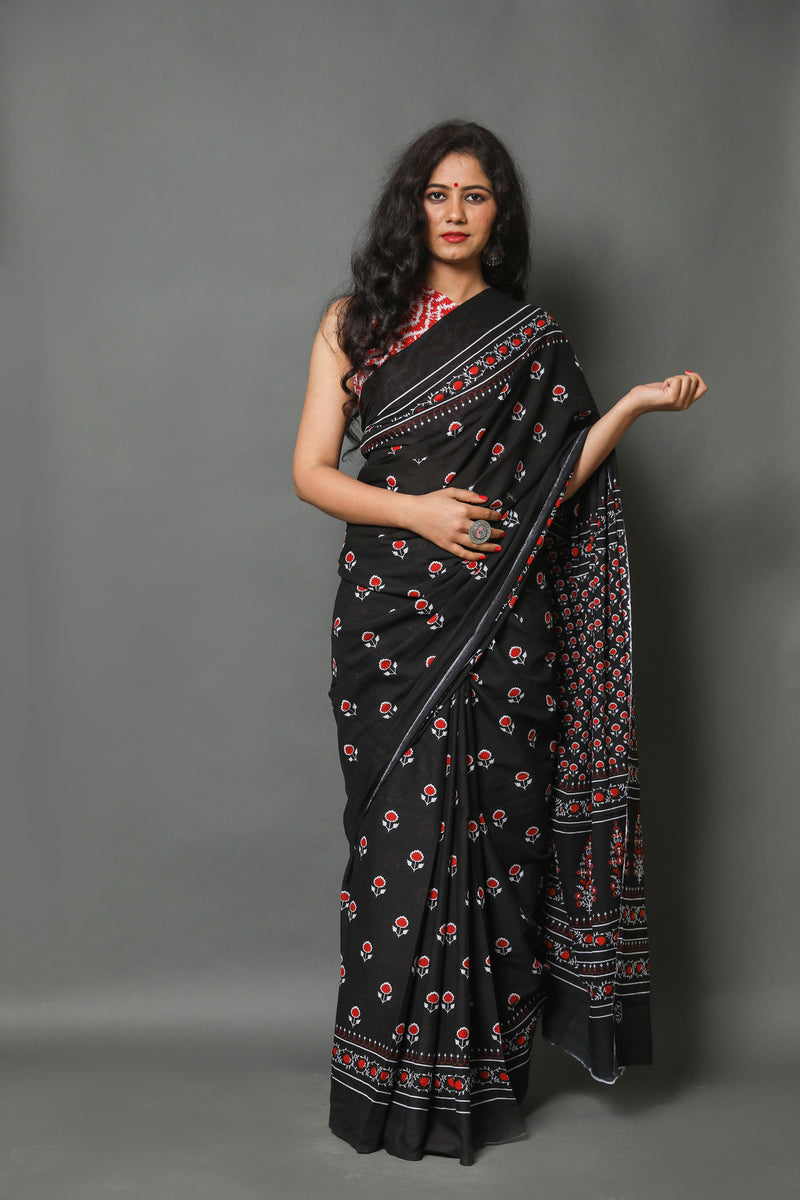 Elegant Hand Block Printed Cotton Saree