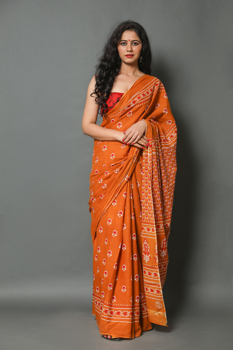 Elegant Hand Block Printed Cotton Saree