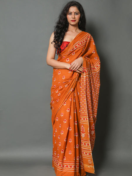 Elegant Hand Block Printed Cotton Saree