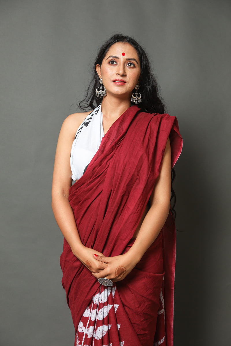 Elegant Hand Block Printed Cotton Saree