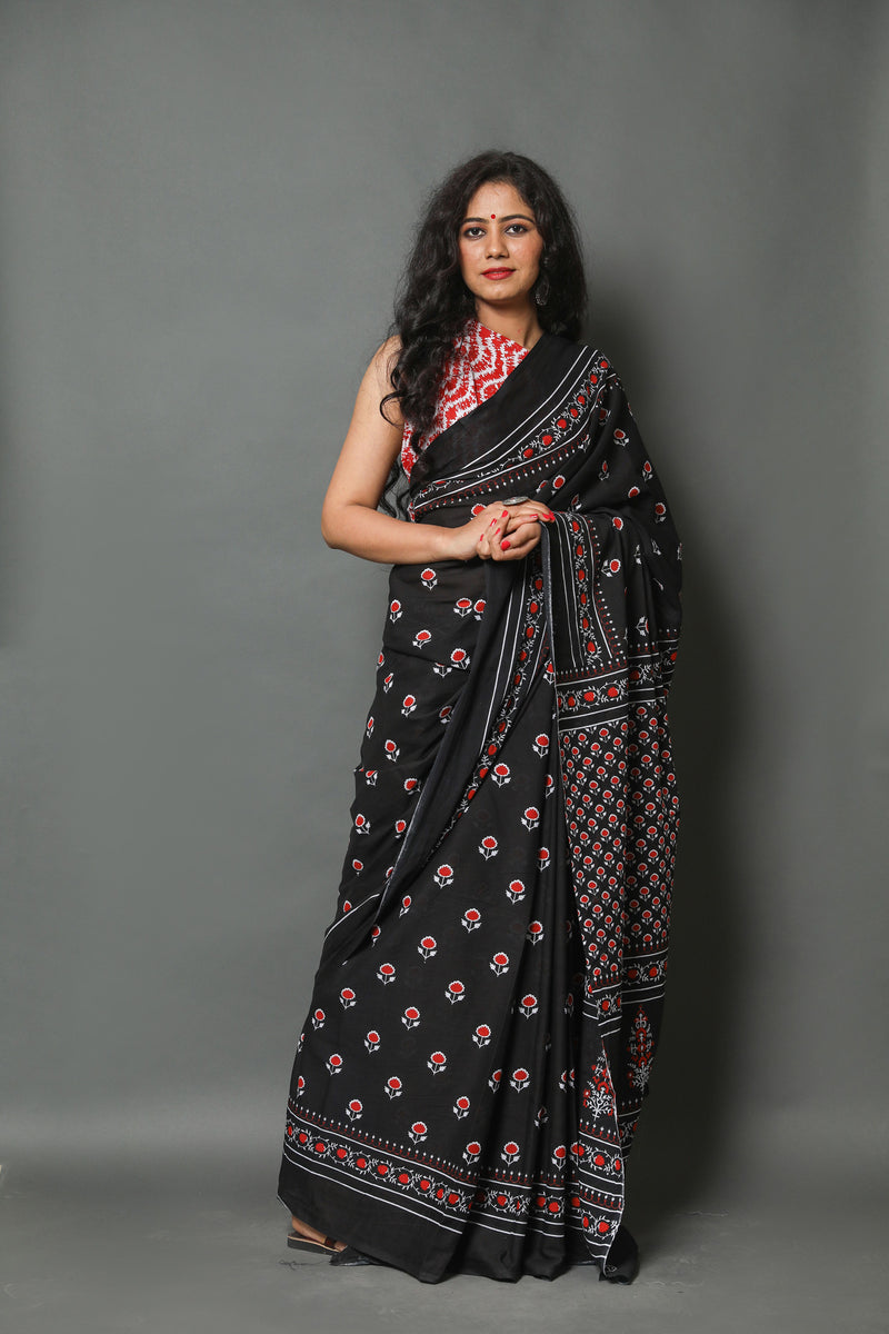 Elegant Hand Block Printed Cotton Saree