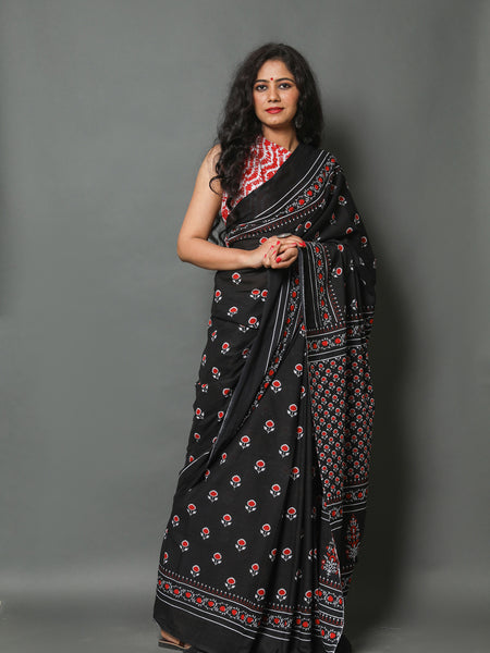 Elegant Hand Block Printed Cotton Saree