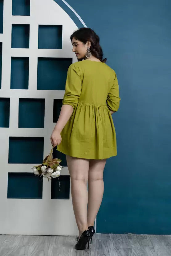 Cotton Green Short Dress For Women