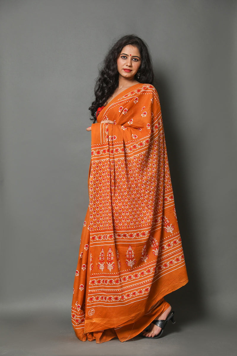 Elegant Hand Block Printed Cotton Saree