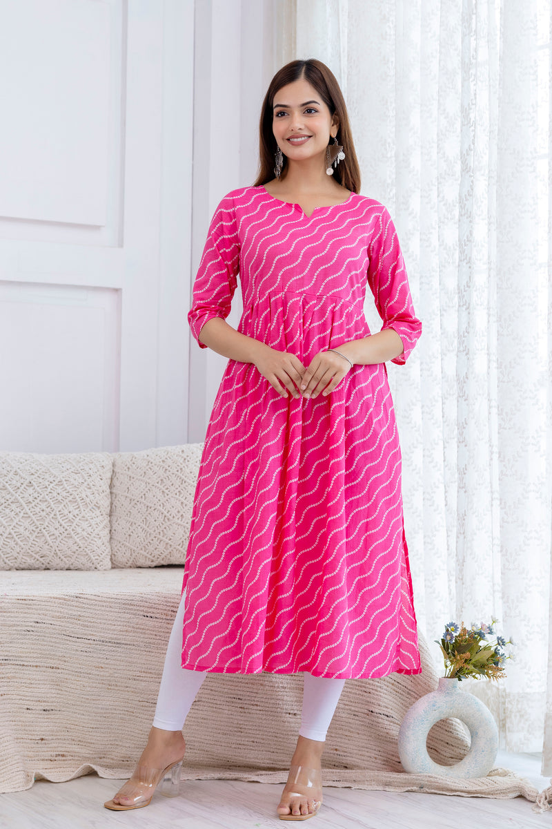 NairaCut Leharia Bandhej Print with cotton Kurta