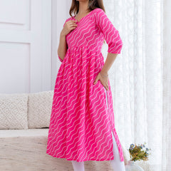 NairaCut Leharia Bandhej Print with cotton Kurta