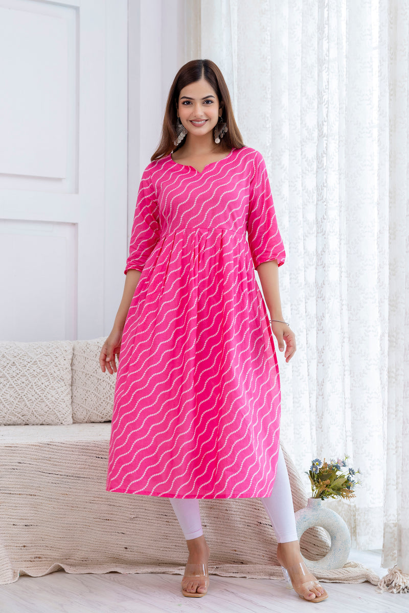 NairaCut Leharia Bandhej Print with cotton Kurta