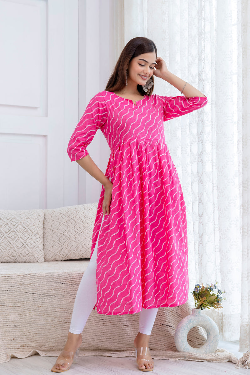 NairaCut Leharia Bandhej Print with cotton Kurta