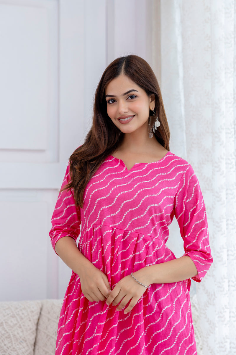 NairaCut Leharia Bandhej Print with cotton Kurta