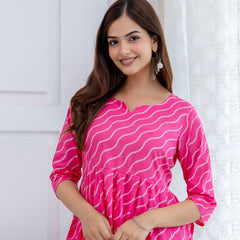 NairaCut Leharia Bandhej Print with cotton Kurta