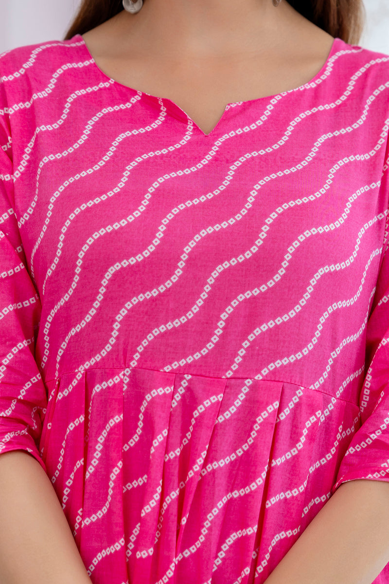 NairaCut Leharia Bandhej Print with cotton Kurta