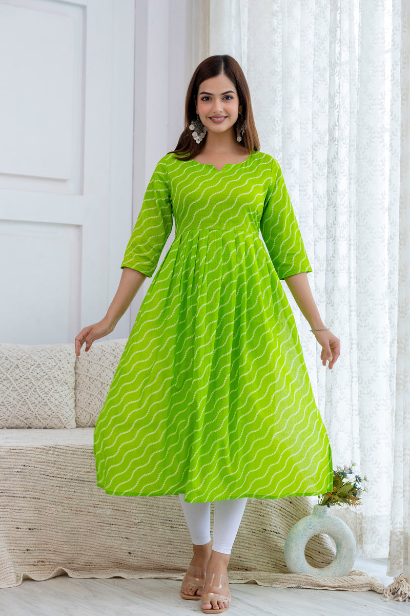NairaCut Leharia Bandhej Print with cotton Kurta