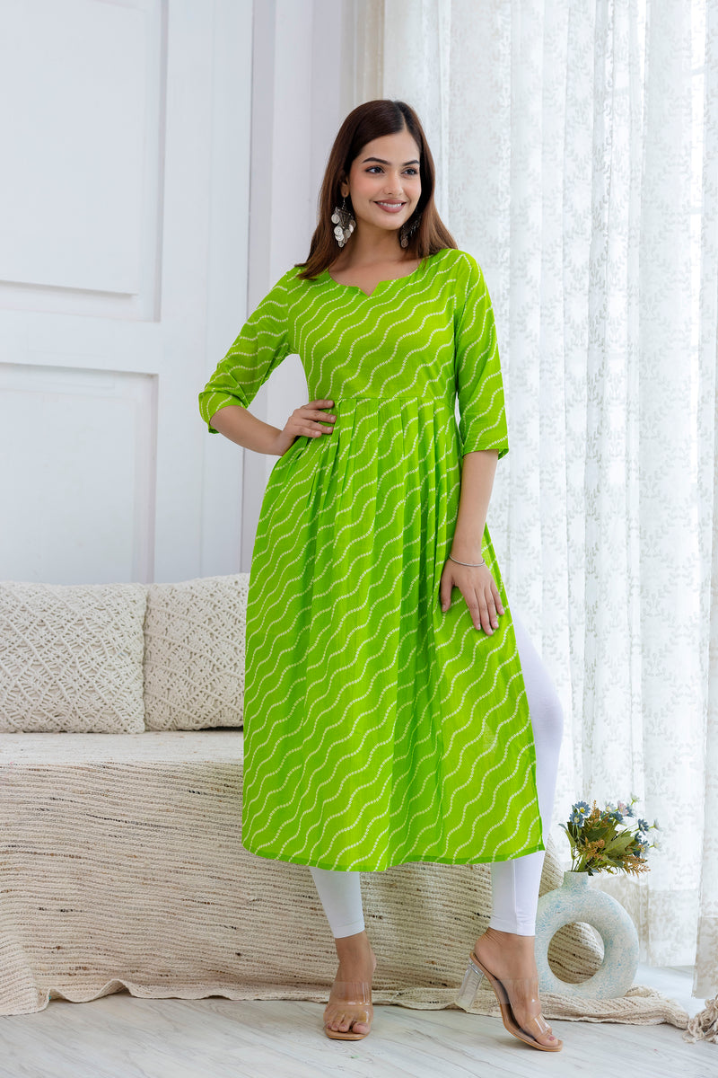 NairaCut Leharia Bandhej Print with cotton Kurta