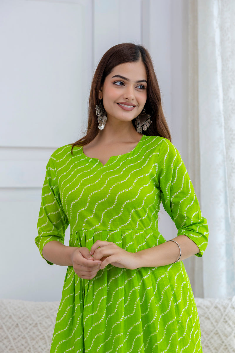 NairaCut Leharia Bandhej Print with cotton Kurta