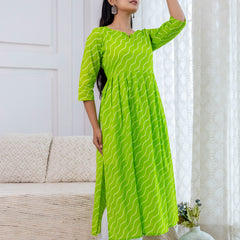 NairaCut Leharia Bandhej Print with cotton Kurta