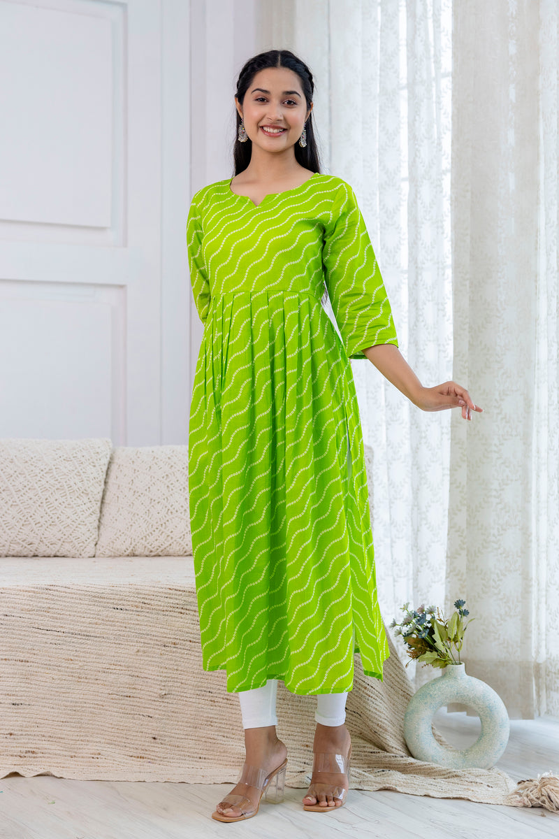 NairaCut Leharia Bandhej Print with cotton Kurta