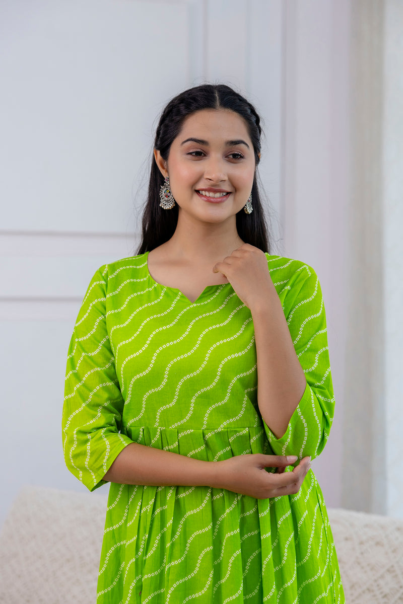 NairaCut Leharia Bandhej Print with cotton Kurta