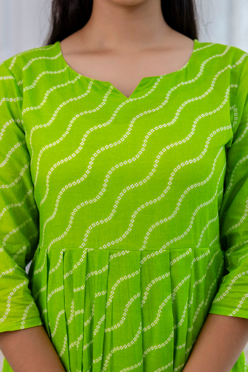 NairaCut Leharia Bandhej Print with cotton Kurta