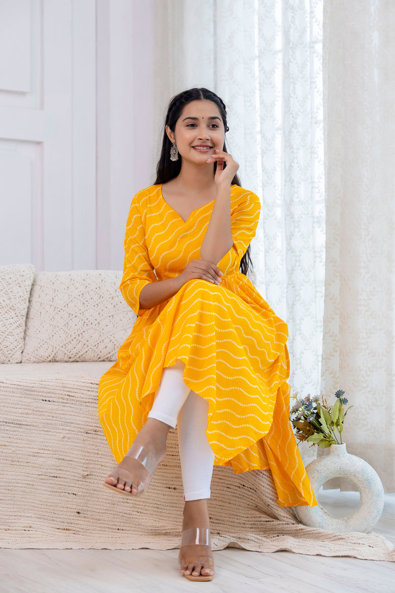 NairaCut Leharia Bandhej Print with cotton Kurta