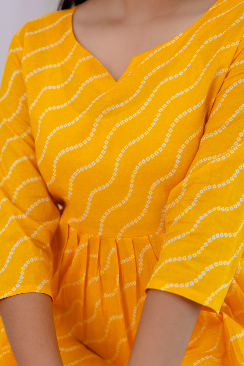 NairaCut Leharia Bandhej Print with cotton Kurta