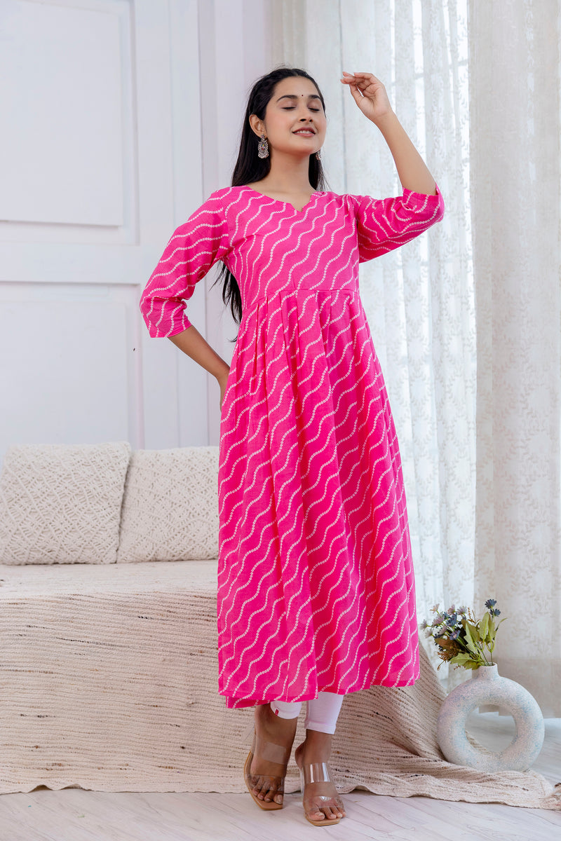 NairaCut Leharia Bandhej Print with cotton Kurta