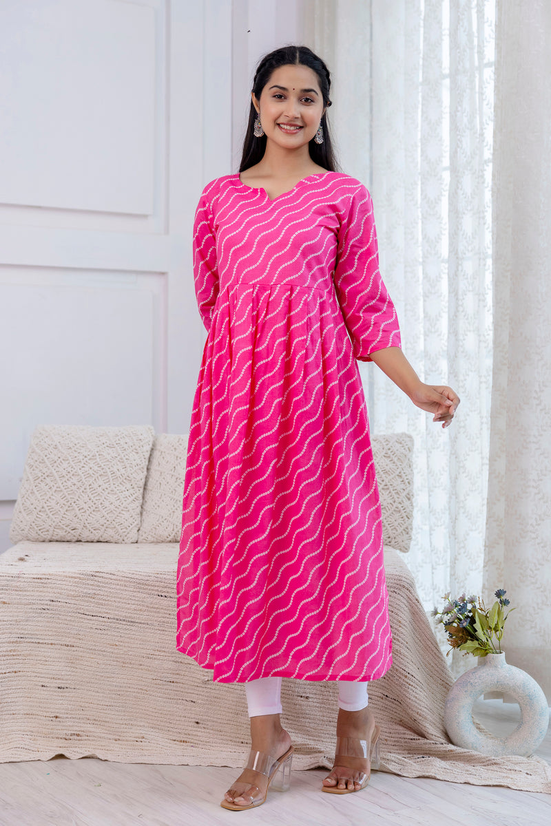 NairaCut Leharia Bandhej Print with cotton Kurta