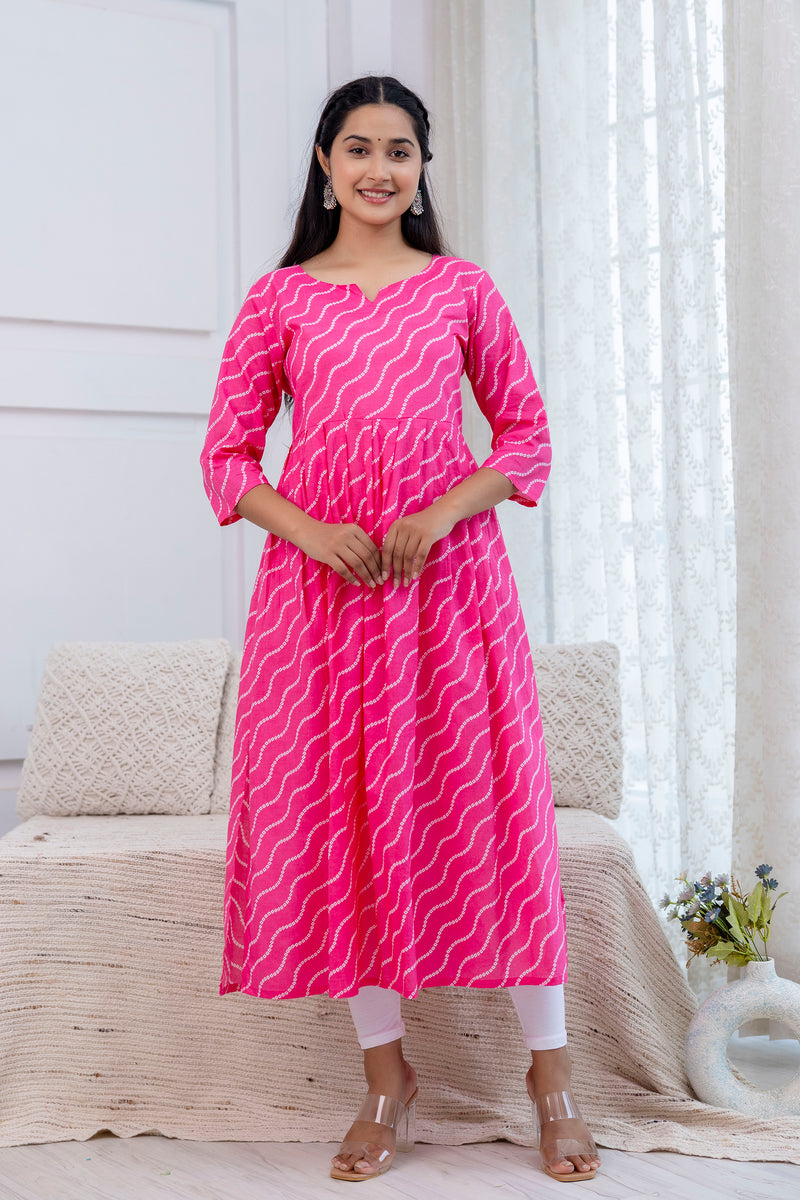 NairaCut Leharia Bandhej Print with cotton Kurta