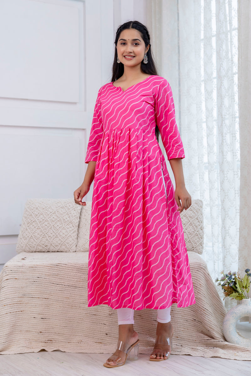 NairaCut Leharia Bandhej Print with cotton Kurta