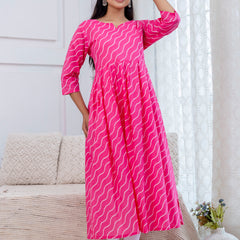 NairaCut Leharia Bandhej Print with cotton Kurta