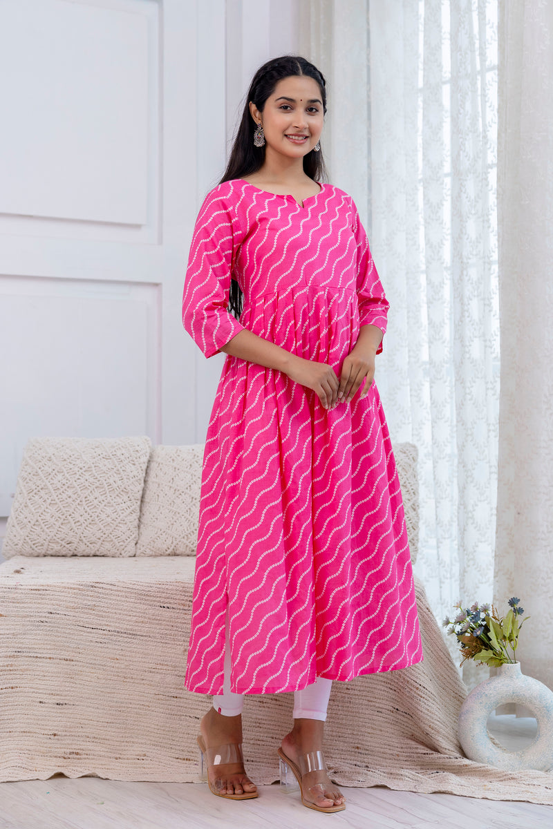 NairaCut Leharia Bandhej Print with cotton Kurta