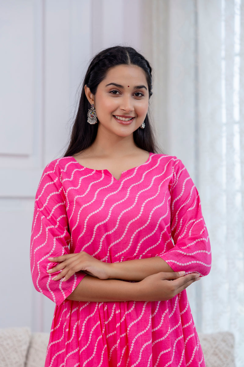 NairaCut Leharia Bandhej Print with cotton Kurta