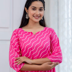 NairaCut Leharia Bandhej Print with cotton Kurta
