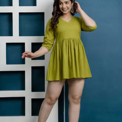 Cotton Green Short Dress For Women