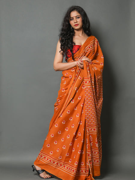 Elegant Hand Block Printed Cotton Saree