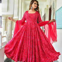 Pink Bandhej ethnic dresses with Duppta