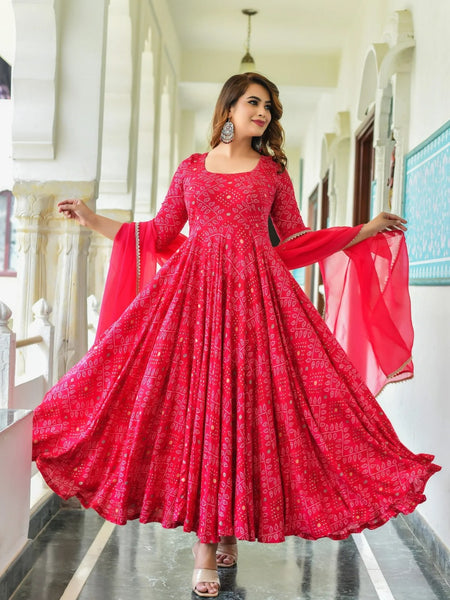 Pink Bandhej ethnic dresses with Duppta